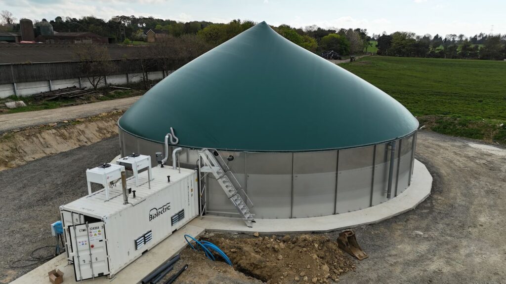 Biolectric digester and CHP container at Bays Leap Farm, Northumberland